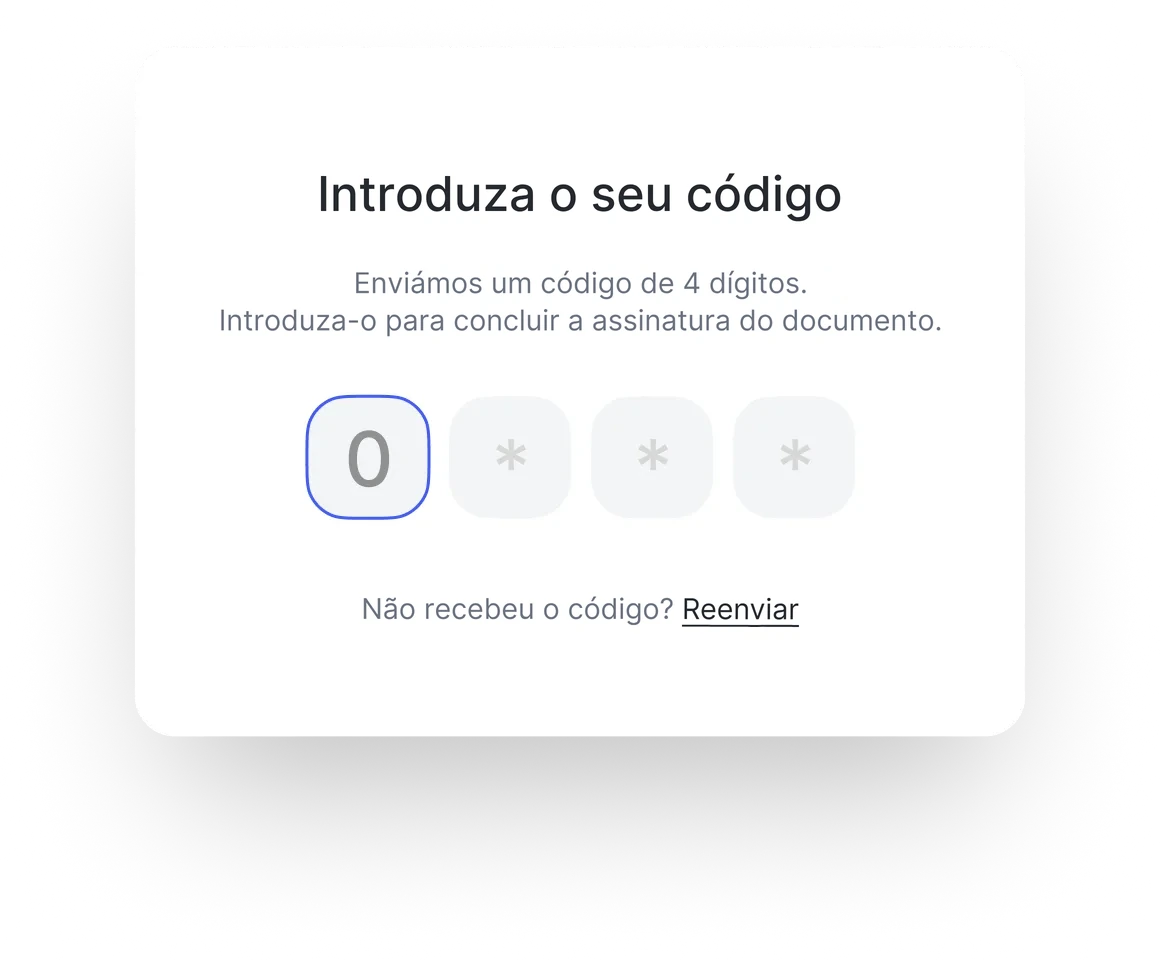 Ecrã de introdução do código OTP para assinar
