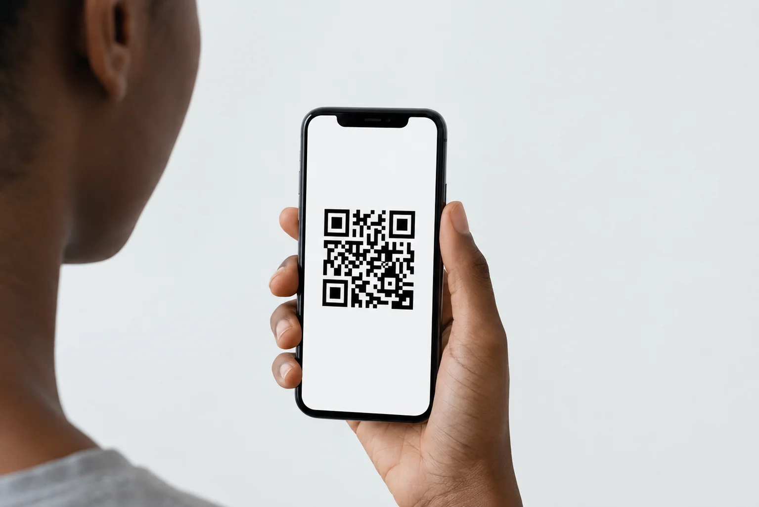 Pessoa a digitalizar um código QR com o telemóvel.