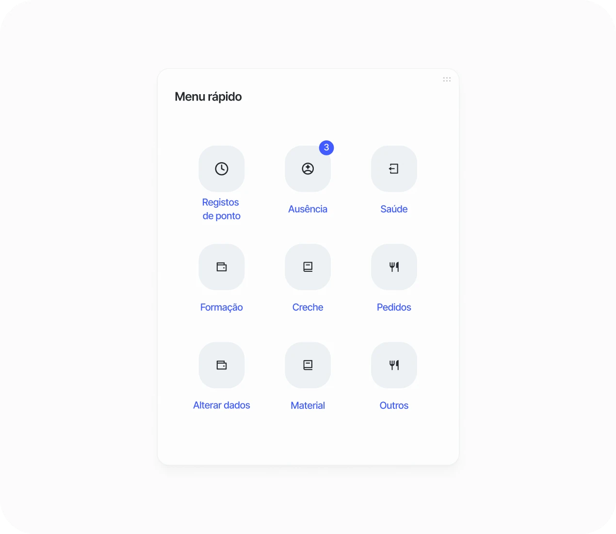 Quick menu do painel de controlo da Sesame HR