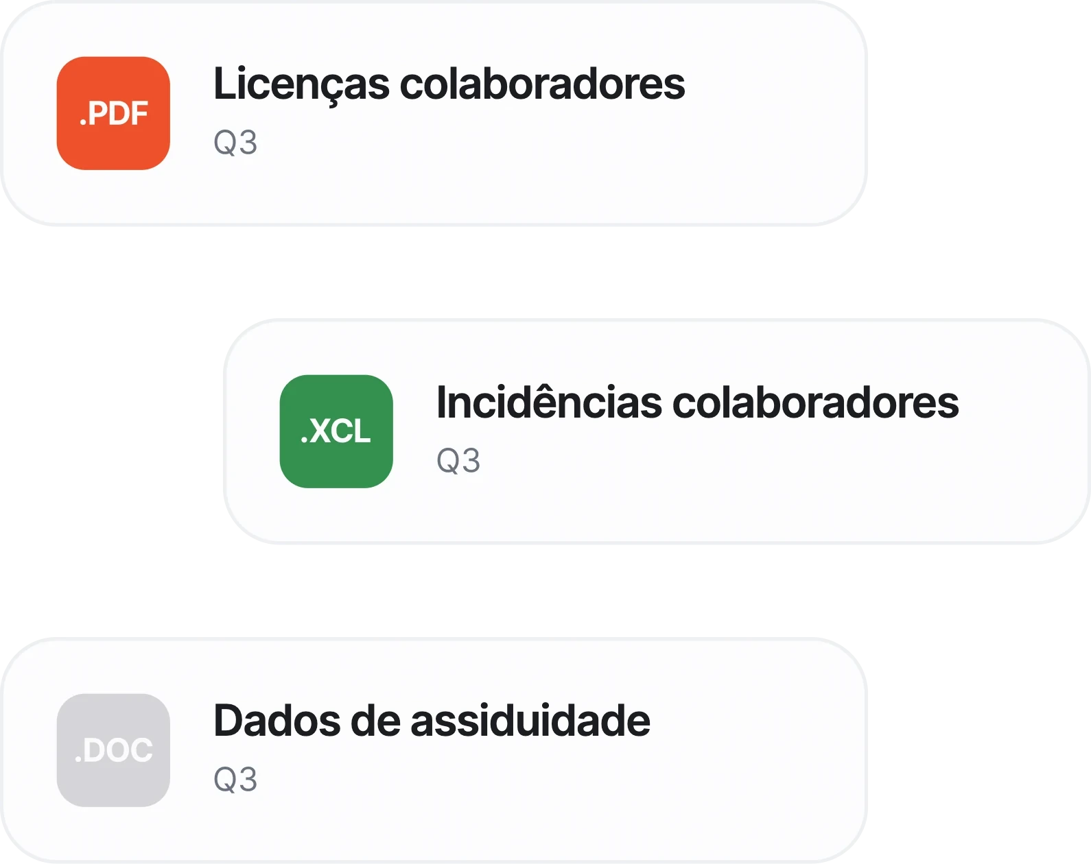Relatórios de licenças, incidências e dados de assiduidade gerados em PDF, Excel e Word
